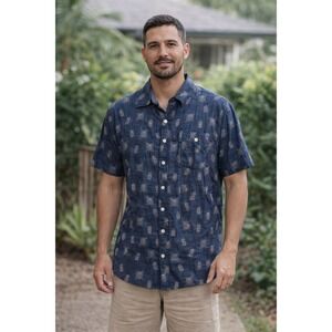 Batik Bay Men's Pineapple Palm Trees Button-Up Shirt XLarge Brown Pattern